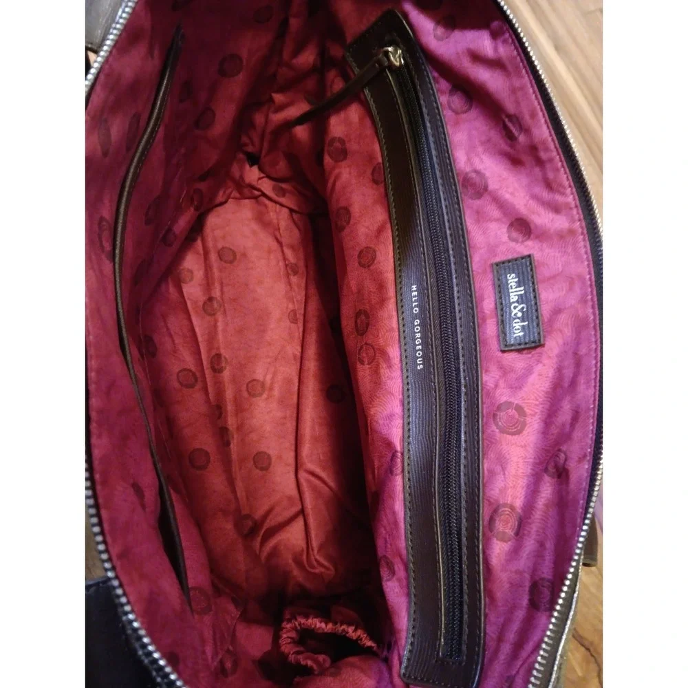 Stella & Dot Metallic Bronze Sz L Tote Weekender Travel Bag Leather Trim EUC VTG
